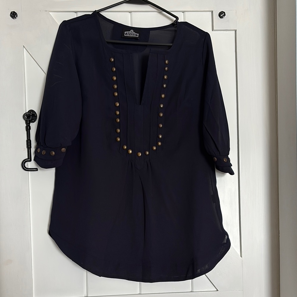Black Button-Embellished Women's Top